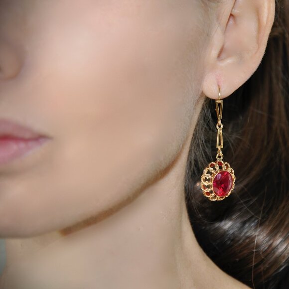 16k Yellow Solid Gold Victorian Inspired Rosette Earrings/Danglers - Picture 5 of 7